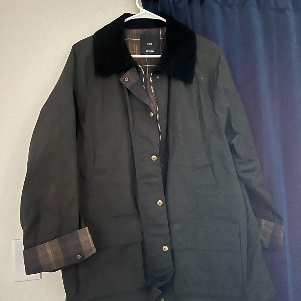 Mango Black Corduroy Jacket with Plaid Interior